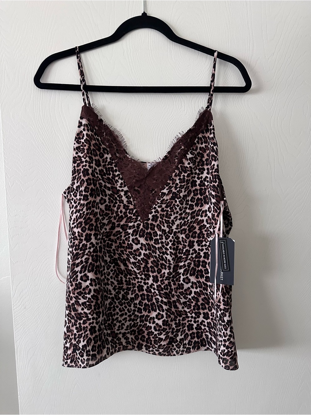 NWT Melrose and Market Leopard Print Lace-Trim Cami - Brown/Cream Size Large